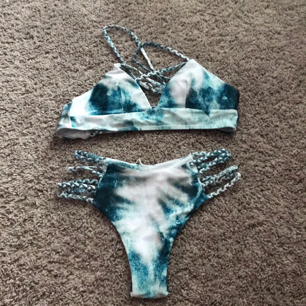 Blue and white bikini